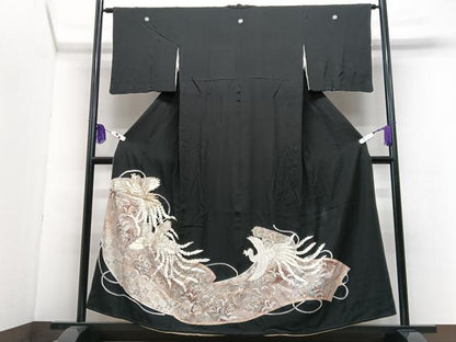 平和屋着物■豪華黒留袖　駒刺繍　鳳凰花文　金彩　正絹　逸品　CABI6884xe