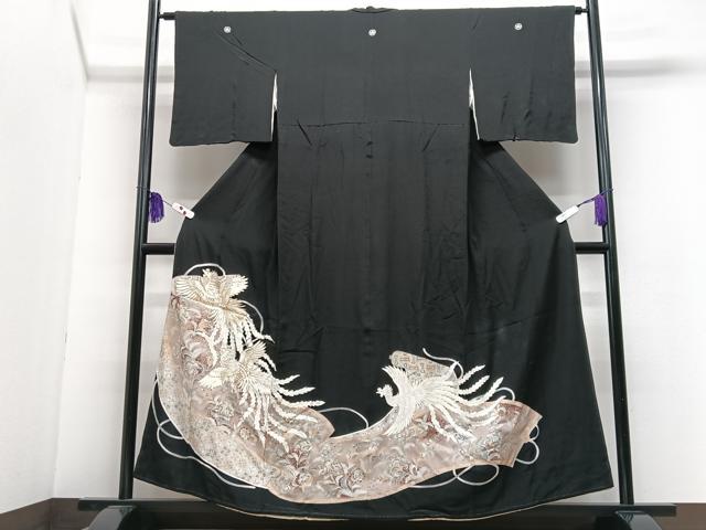 平和屋着物■豪華黒留袖　駒刺繍　鳳凰花文　金彩　正絹　逸品　CABI6884xe