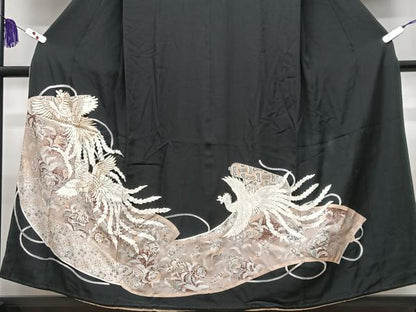 平和屋着物■豪華黒留袖　駒刺繍　鳳凰花文　金彩　正絹　逸品　CABI6884xe