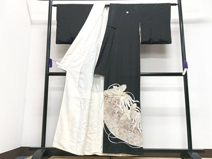 平和屋着物■豪華黒留袖　駒刺繍　鳳凰花文　金彩　正絹　逸品　CABI6884xe