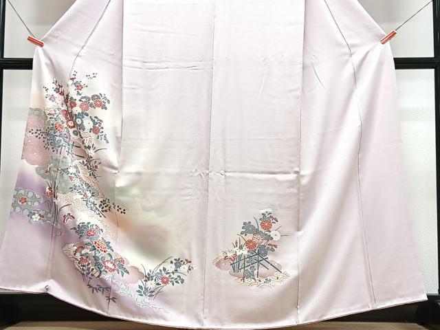 平和屋着物■訪問着　草花文　暈し染め　金銀彩　まるやま扱い　正絹　逸品　CABI6901xe
