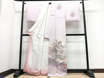 平和屋着物■訪問着　草花文　暈し染め　金銀彩　まるやま扱い　正絹　逸品　CABI6901xe