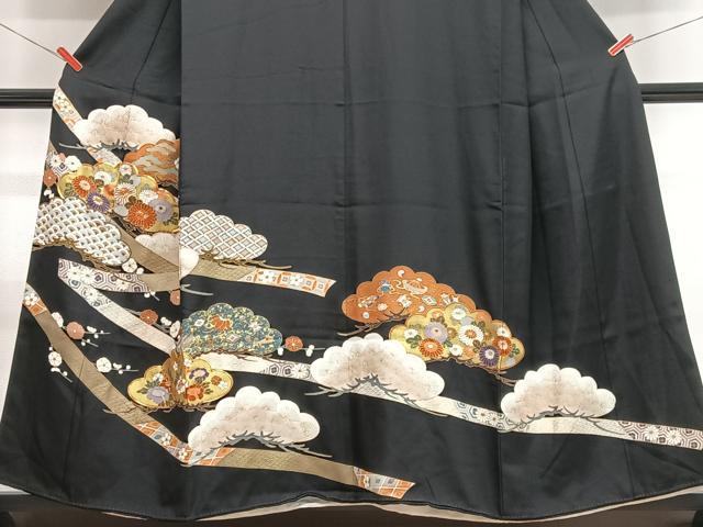 平和屋着物■豪華黒留袖　駒刺繍　吉祥短冊松文　金彩　正絹　逸品　CABI6908xe