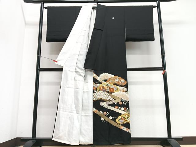 平和屋着物■豪華黒留袖　駒刺繍　吉祥短冊松文　金彩　正絹　逸品　CABI6908xe