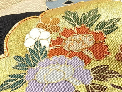 平和屋着物■豪華黒留袖　駒刺繍　吉祥短冊松文　金彩　正絹　逸品　CABI6908xe