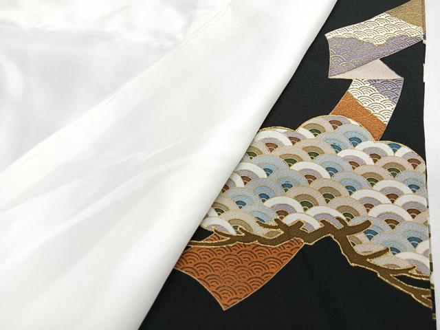 平和屋着物■豪華黒留袖　駒刺繍　吉祥短冊松文　金彩　正絹　逸品　CABI6908xe