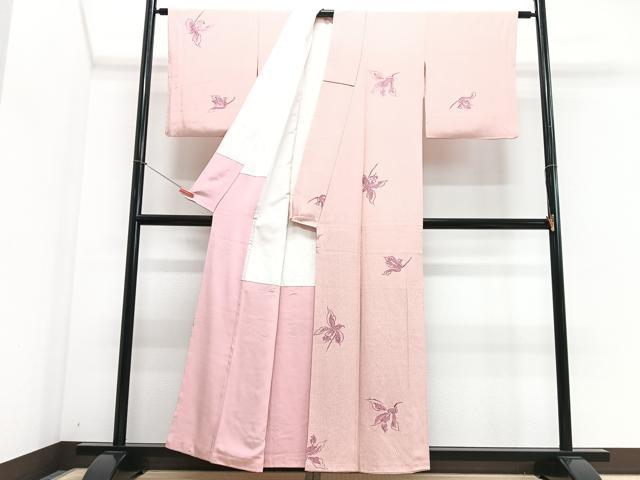 平和屋着物■上質な小紋　刺繍　草花文　正絹　逸品　CABI6914xe