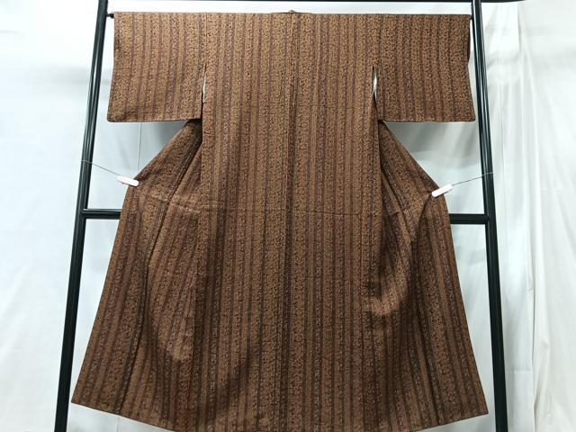 平和屋着物■上質な小紋　縞　草花文　正絹　逸品　CABI6935xe