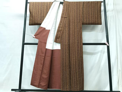 平和屋着物■上質な小紋　縞　草花文　正絹　逸品　CABI6935xe