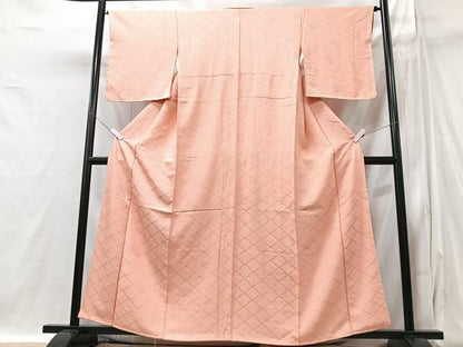 平和屋着物■上質な色無地　松皮菱亀甲花文　珊瑚色　正絹　逸品　CABI6951xe