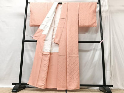 平和屋着物■上質な色無地　松皮菱亀甲花文　珊瑚色　正絹　逸品　CABI6951xe