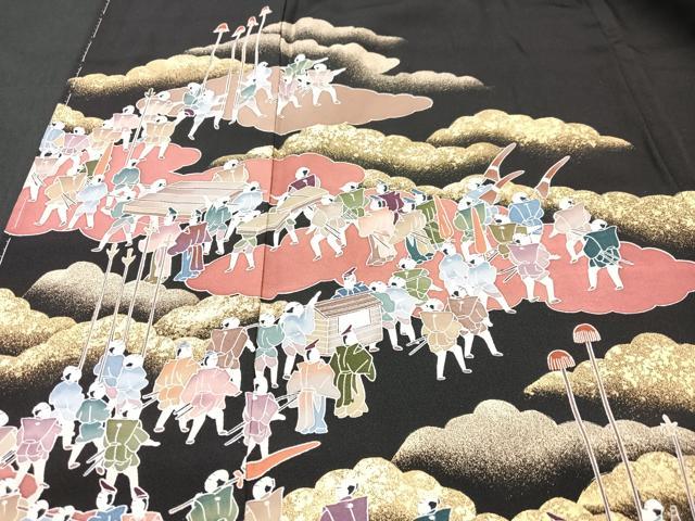 平和屋着物■豪華黒留袖　作家物　大名行列　金彩　正絹　逸品　未使用　CABI6952xe