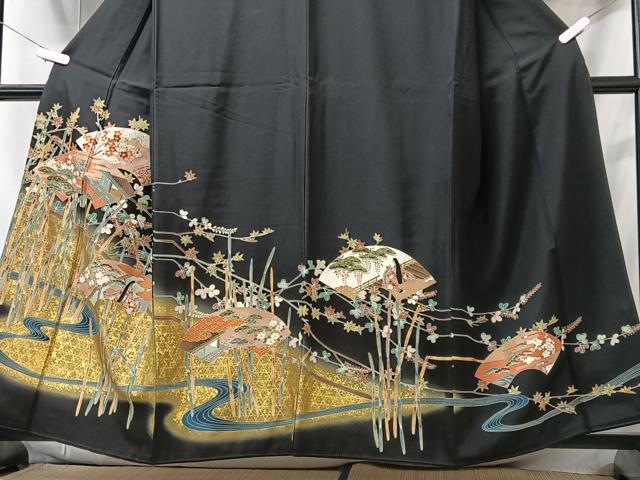 平和屋着物■豪華黒留袖　松竹梅地紋　人物文　金彩　正絹　逸品　CABI6954xe