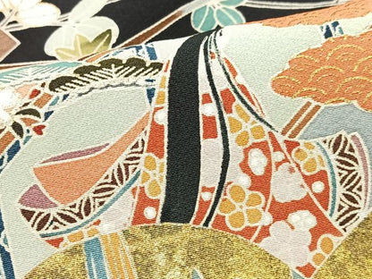 平和屋着物■豪華黒留袖　松竹梅地紋　人物文　金彩　正絹　逸品　CABI6954xe
