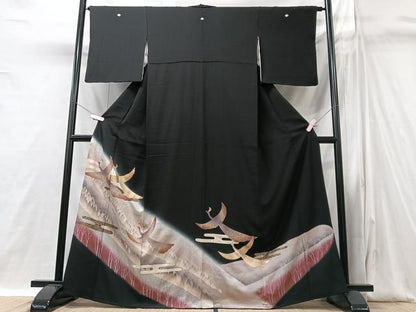 平和屋着物■豪華黒留袖　エ霞飛鳥文　暈し染め　金彩　正絹　逸品　CABI6957xe