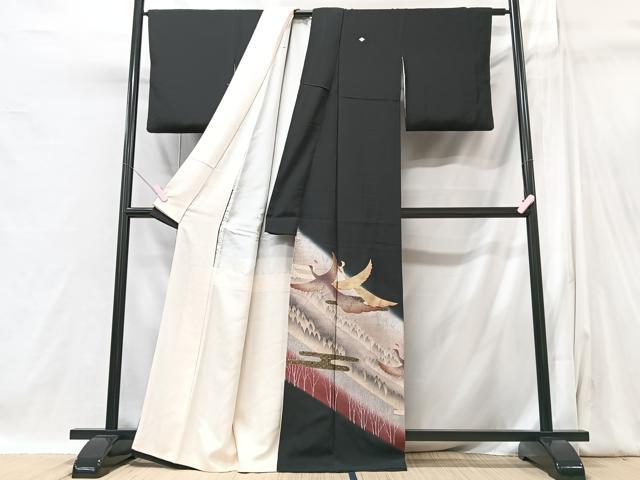 平和屋着物■豪華黒留袖　エ霞飛鳥文　暈し染め　金彩　正絹　逸品　CABI6957xe