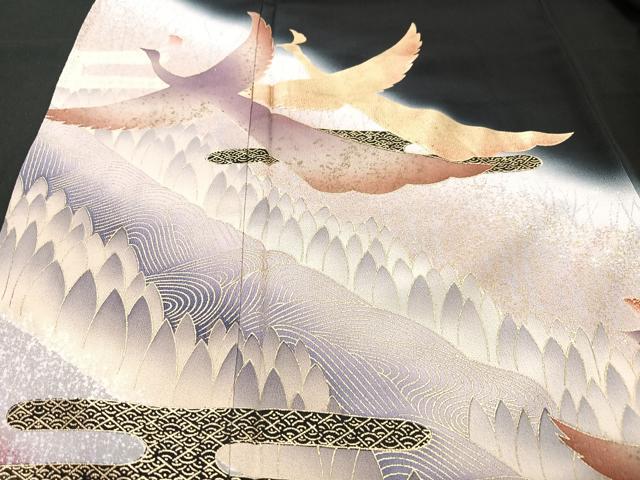平和屋着物■豪華黒留袖　エ霞飛鳥文　暈し染め　金彩　正絹　逸品　CABI6957xe