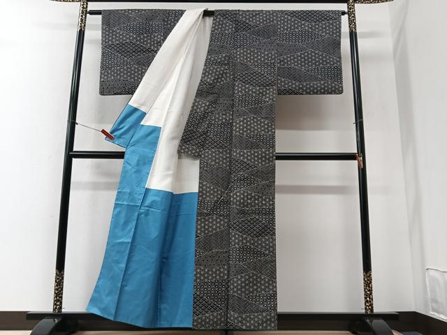 平和屋着物■本場大島紬　切嵌幾何学文様　正絹　逸品　CABI6966xe