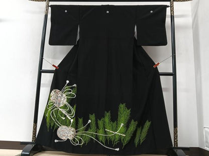 平和屋着物■黒留袖　刺繍　花鼓文　洗える着物　CABI6982xe