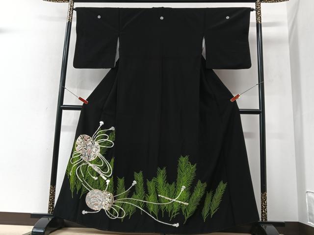 平和屋着物■黒留袖　刺繍　花鼓文　洗える着物　CABI6982xe