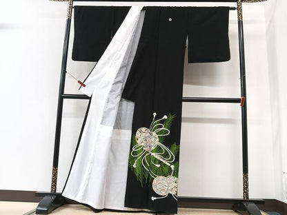 平和屋着物■黒留袖　刺繍　花鼓文　洗える着物　CABI6982xe