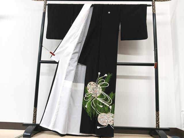 平和屋着物■黒留袖　刺繍　花鼓文　洗える着物　CABI6982xe