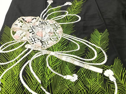 平和屋着物■黒留袖　刺繍　花鼓文　洗える着物　CABI6982xe