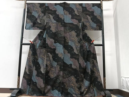 平和屋着物■小紋　箔散らし花鳥文　金彩　洗える着物　CABI6983xe