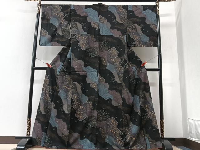 平和屋着物■小紋　箔散らし花鳥文　金彩　洗える着物　CABI6983xe