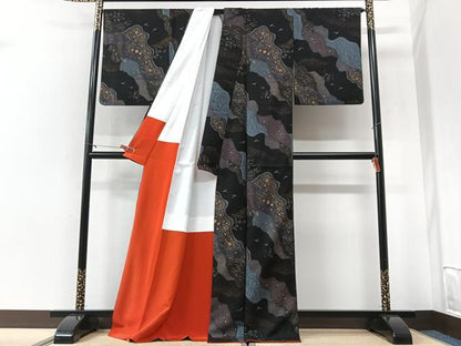 平和屋着物■小紋　箔散らし花鳥文　金彩　洗える着物　CABI6983xe