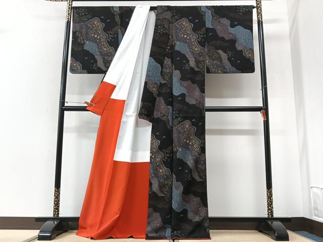 平和屋着物■小紋　箔散らし花鳥文　金彩　洗える着物　CABI6983xe