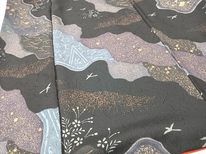 平和屋着物■小紋　箔散らし花鳥文　金彩　洗える着物　CABI6983xe