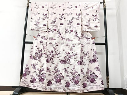 平和屋着物■小紋　刺繍　流水草花文　洗える着物　CABI6995xe