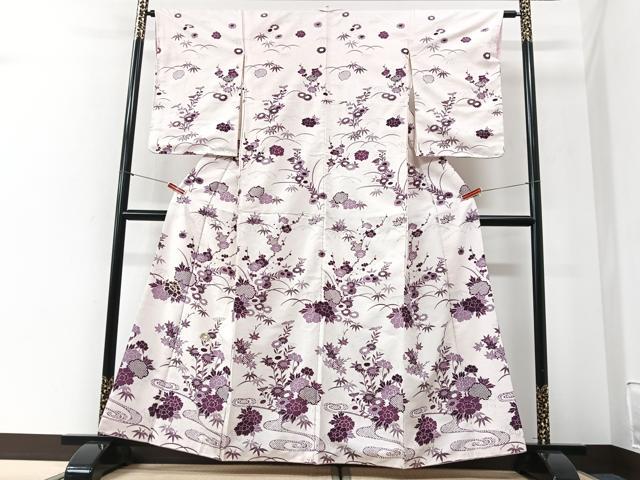 平和屋着物■小紋　刺繍　流水草花文　洗える着物　CABI6995xe