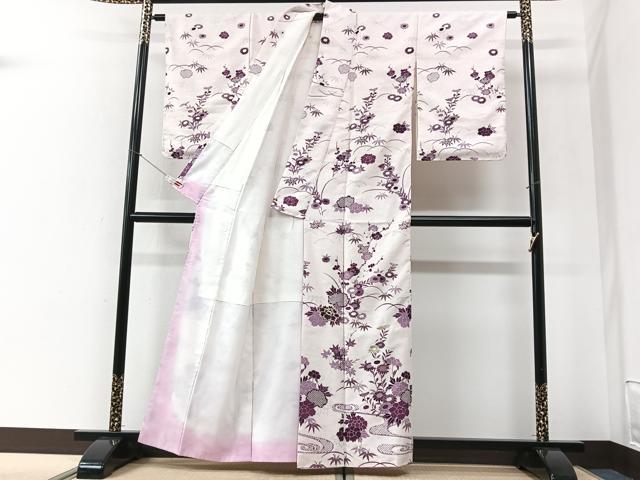 平和屋着物■小紋　刺繍　流水草花文　洗える着物　CABI6995xe
