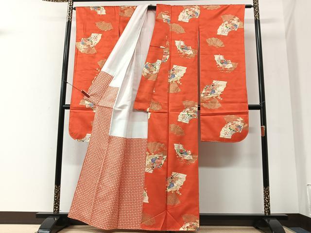 平和屋着物■振袖　扇面花車文　金彩　洗える着物　CABI6996xe