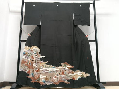 平和屋着物■豪華黒留袖　作家物　人物風景文　金彩　正絹　逸品　CABI7006xe