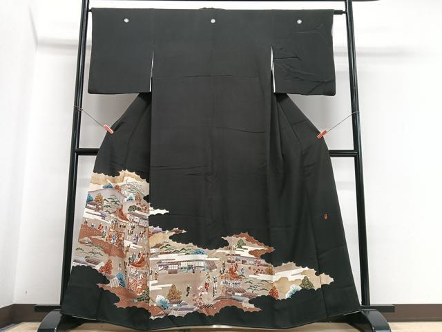 平和屋着物■豪華黒留袖　作家物　人物風景文　金彩　正絹　逸品　CABI7006xe