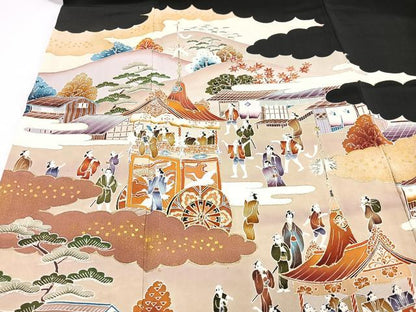 平和屋着物■豪華黒留袖　作家物　人物風景文　金彩　正絹　逸品　CABI7006xe