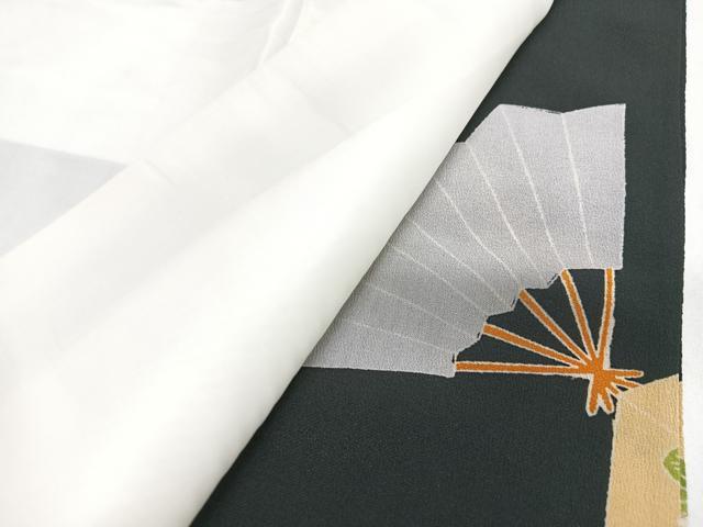 平和屋着物■豪華黒留袖　駒刺繍　扇面花文　金彩　正絹　逸品　CABI7008xe