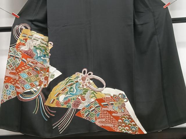 平和屋着物■豪華黒留袖　扇面吉祥花鳥文　金彩　正絹　逸品　CABI7011xe
