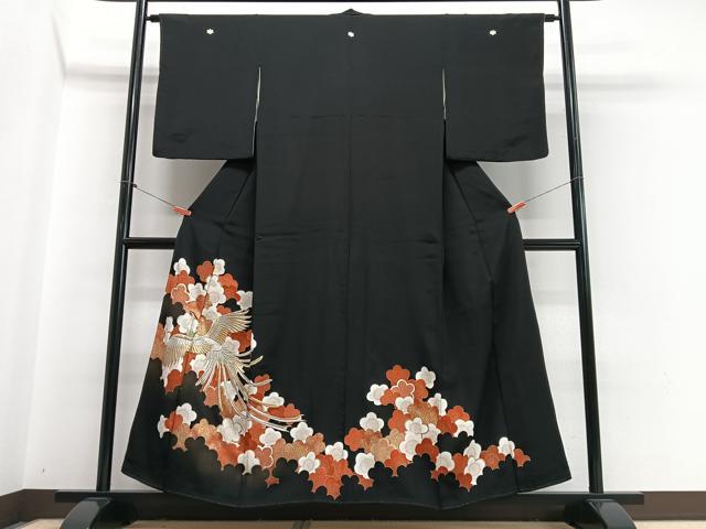 平和屋着物■豪華黒留袖　刺繍　鳳凰花文　金銀糸　正絹　逸品　CABI7012xe