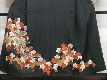 平和屋着物■豪華黒留袖　刺繍　鳳凰花文　金銀糸　正絹　逸品　CABI7012xe