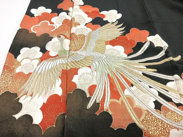 平和屋着物■豪華黒留袖　刺繍　鳳凰花文　金銀糸　正絹　逸品　CABI7012xe