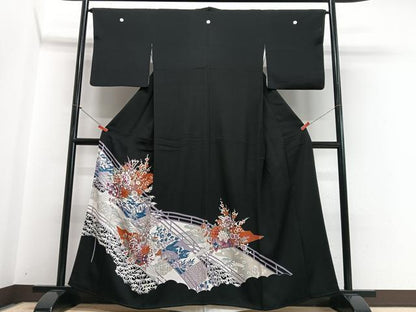 平和屋着物■豪華黒留袖　渡り橋花車文　正絹　逸品　CABI7013xe