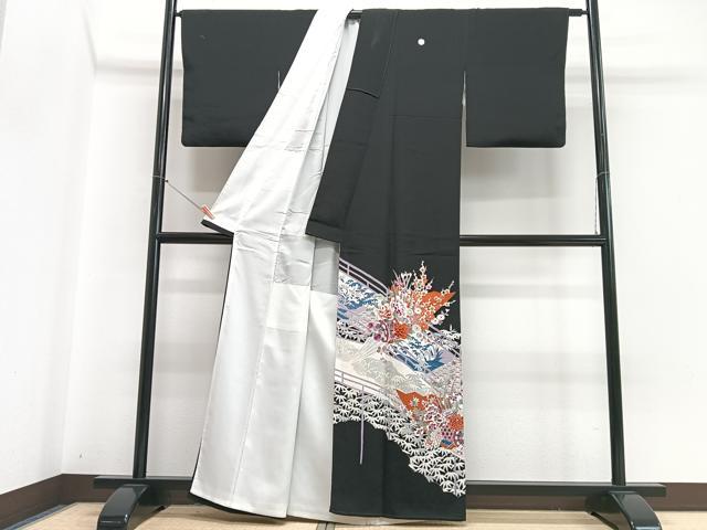 平和屋着物■豪華黒留袖　渡り橋花車文　正絹　逸品　CABI7013xe