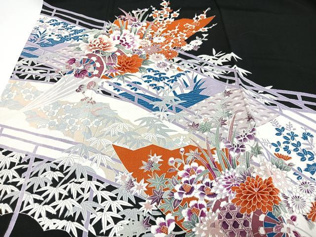 平和屋着物■豪華黒留袖　渡り橋花車文　正絹　逸品　CABI7013xe