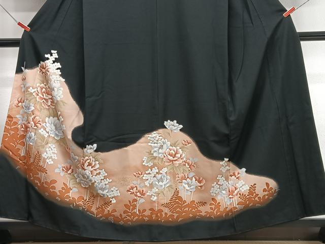 平和屋着物■黒留袖　草花文　暈し染め　金彩　洗える着物　CABI7014xe