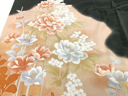 平和屋着物■黒留袖　草花文　暈し染め　金彩　洗える着物　CABI7014xe