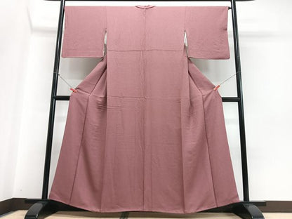 平和屋着物■上質な色無地　霞地紋　退紅色　正絹　逸品　CABI7015xe
